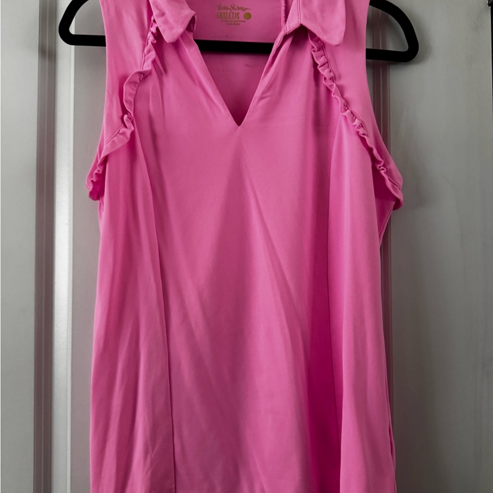 Lilly Pulitzer Pink Sleeveless Ruffled Polo Blouse